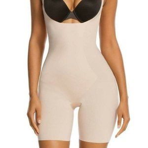 SHAPERX Open-Bust Mid-Thigh Body Suit Shapewear, Beige S, Black M